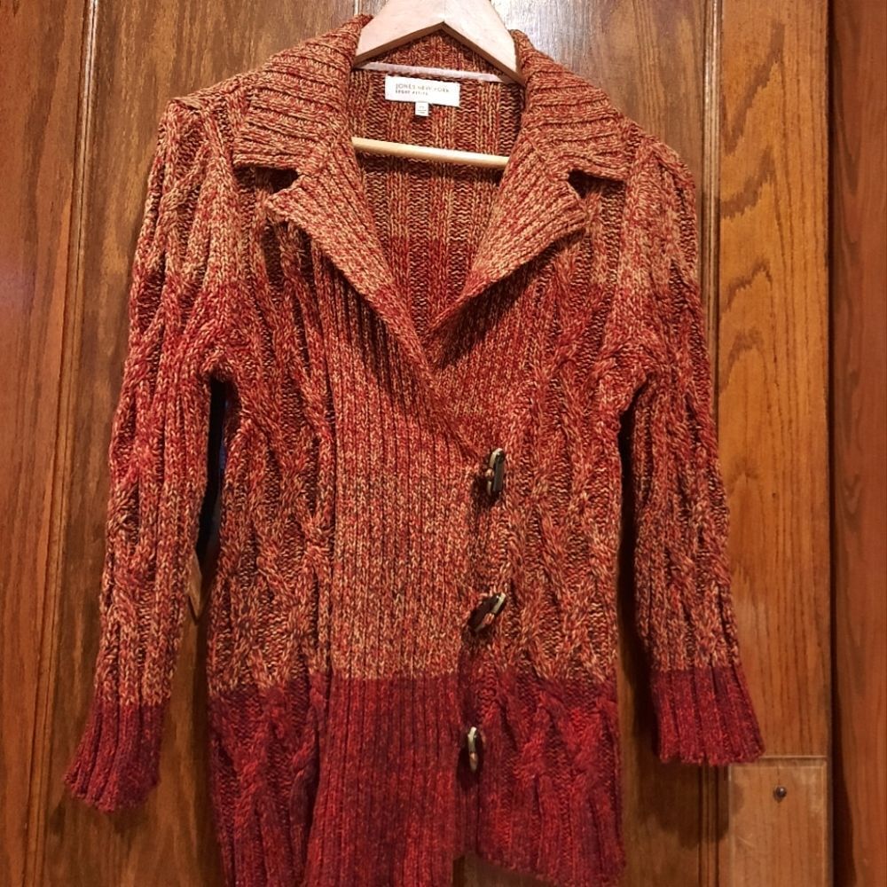 Jones New York Toggle Cardigan Colorblocked Sweater Jacket